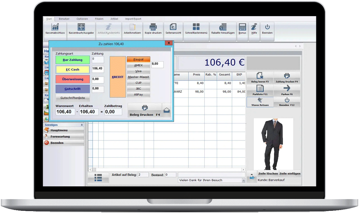 CashTex auf einem Laptop